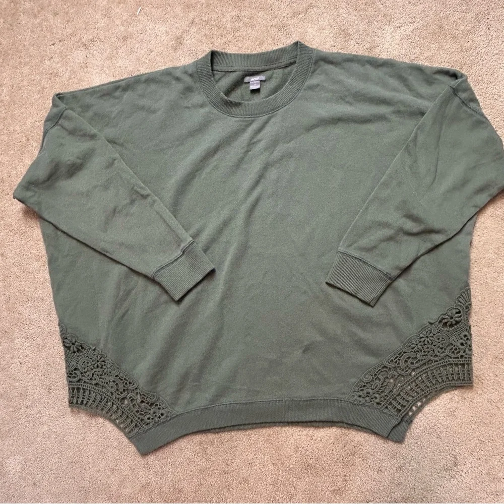 Aerie Green Crochet Pullover Sweatshirt Oversized Womens Small